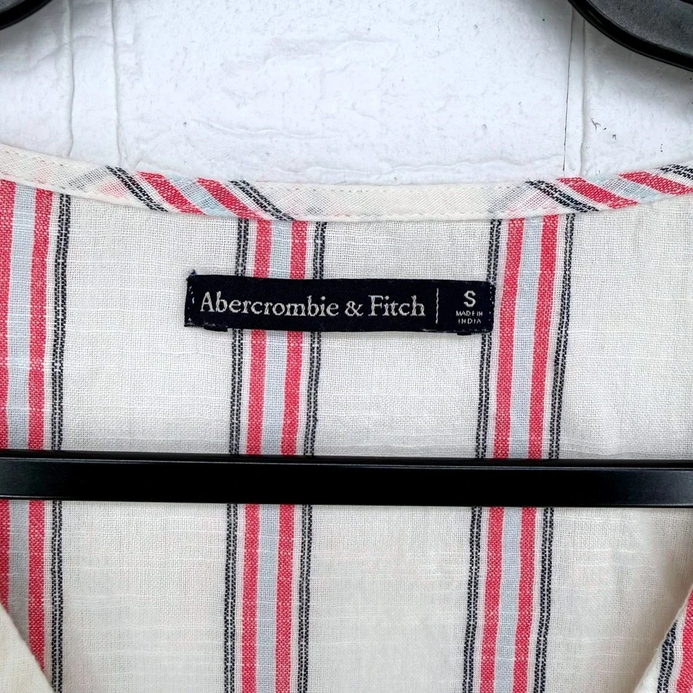Abercrombie & Fitch Button Front Dress Women Sz S Striped V-Neck Mini Tie Waist